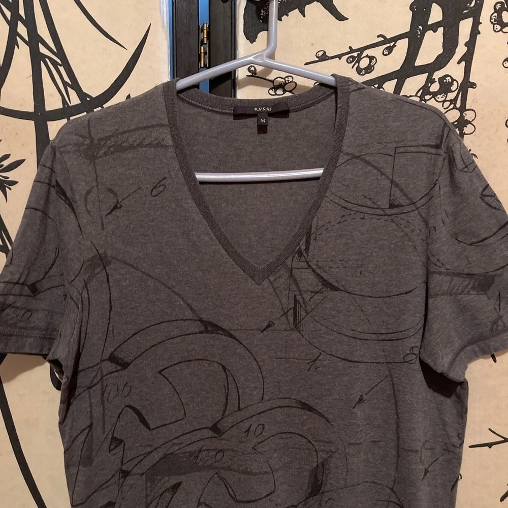 VTG Gucci Men’s Gray Tom Ford Archive Abstract GG All Over Print T-Shirt RARE